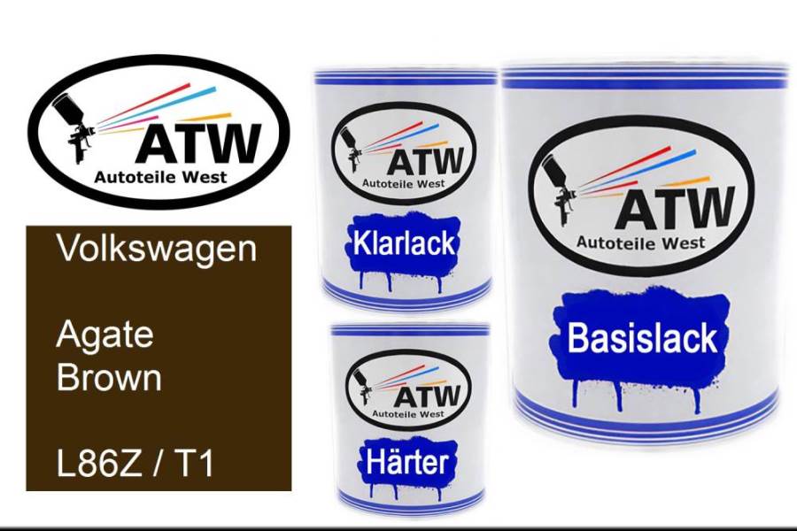 Volkswagen, Agate Brown, L86Z / T1: 1L Lackdose + 1L Klarlack + 500ml Härter - Set, von ATW Autoteile West.